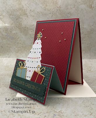 Double Fold Easel Card Tutorial, Easel Cards Tutorial Templates, Stampin Up Home Decor Projects, Paper Greeting Cards Ideas, Su Lights Aglow Cards, Christmas Fun Fold Cards, Stampin Up Lights Aglow Suite, Gift Of Giving Stampin Up Cards, Stampin Up Easel Cards