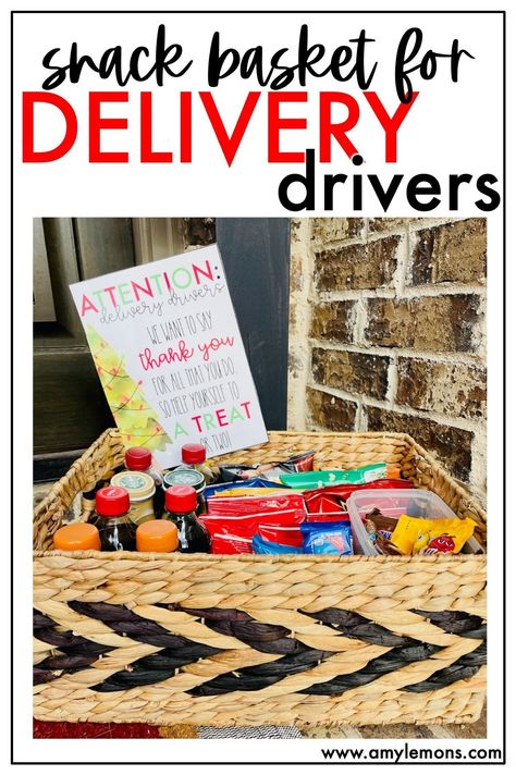 Grab this FREE sign to create a snack basket for the delivery drivers in your life! It's a great way of showing people you are thankful for the deliveries they make to your porch day after day! Spread joy and holiday cheer to the people delivering your packages this season. Porch Snacks For Delivery People, Christmas Snack Basket, Basket For Delivery Drivers, Delivery Driver Snack Sign, Snack Basket, Free Educational Printables, Amy Lemons, Cart Ideas, Fun Christmas Activities