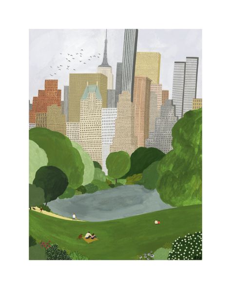 NYC Central Park on Artfully Walls Nyc Illustration Art, Central Park Drawing, Central Park Illustration, Nyc Illustration, Paint Swatch Art, Nyc Painting, Swatch Art, Park Drawing, Nyc Central Park