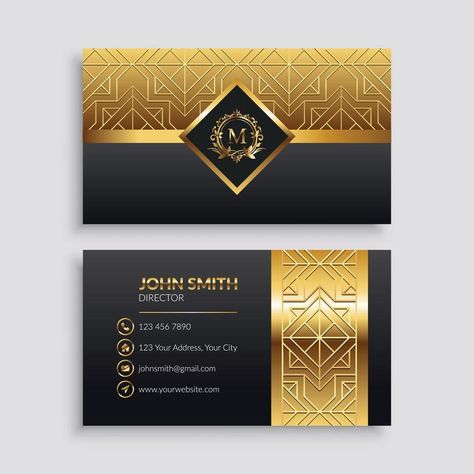 Gold Card Design, Business Card Icons, Elegant Business Cards Design, Stationery Business Card, Business Cards Layout, Blue Business Card, Gold Business Card, Create Business Cards, Name Card Design