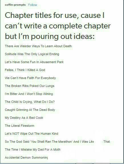 Manga Writing Prompts, Wattpad Titles Ideas, Chapter Names For Wattpad, Ideas For Chapter Titles, Chapter Titles Funny, Episode Title Ideas, Titles For Chapters, How To Write A Time Skip, Reading List Name Ideas Wattpad