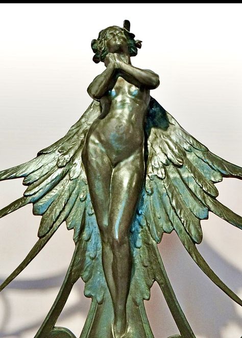 René Lalique I ‘Femme ailée (Winged Woman)’ Sculpture, bronze w/shaded brown patina, lost wax casting, c1899-1900 Statues Of Women, Winged Woman, Statue Design, Classic Sculpture, 3d Figures, Figurative Sculpture, Sculpture Clay, Sculptures & Statues, Art Studies