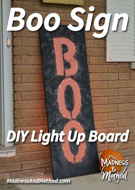 I made a custom DIY light up board Halloween Board, Boo Sign, Up Board, Diy Light, Diy Signs, Diy Blog, Diy Lighting, Diy Halloween, Outdoor Projects