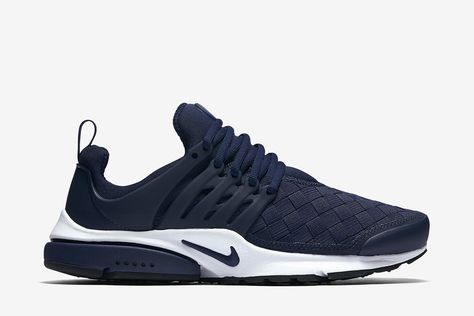 Nike Air Presto SE "Woven": Midnight Navy/White/Midnight Navy Spring Work Shoes, Presto Shoes, Nice Sneakers, Sneakers Nike Air, Retro Running Shoes, Nike Kicks, Air Presto, Nike Air Presto, Spring Sneakers