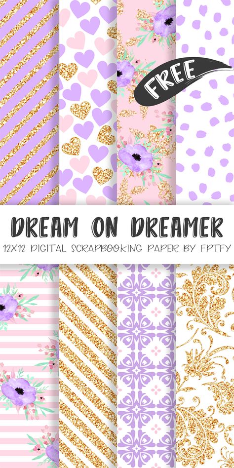 Papel digital lavanda y gliter dorado gratis Free Printable Purple Scrapbook Paper, Scrapbook Paper Projects, Free Scrapbook Paper, Free Paper Printables, Free Digital Scrapbooking Paper, Scrapbooking Freebies, Personal Planners, Digital Paper Free, Dream Dream