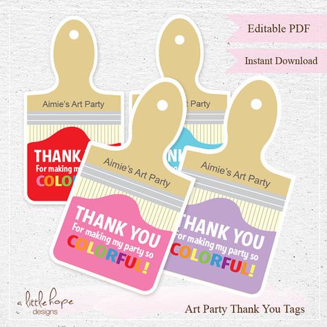 Editable Art Party Thank You Tags / Favor Tags / Instant Download / Paint Brush  INSTANT DOWNLOAD Art Paint Party, Art Party Favors, Painting Birthday Party, Painting Birthday, Art Birthday Party, Art Theme, Party Favor Tags, Art Birthday, 6th Birthday Parties