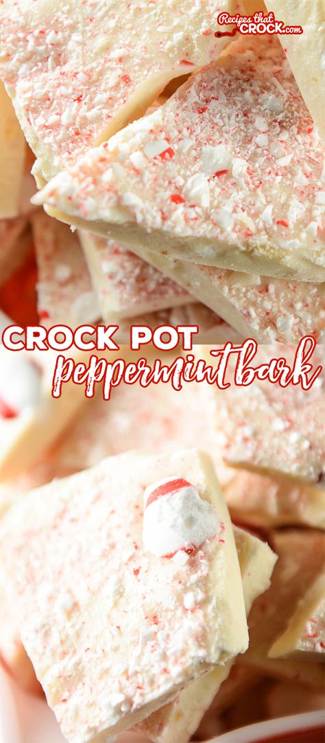 Crock Pot Peppermint Bark is a super simple holiday treat that is easy to make. It makes a great handmade gift for those that love homemade candy. Christmas With Friends, Peppermint Bark Recipes, Crockpot Candy, Easy Holiday Treats, Crock Pot Desserts, Homemade Candy, Bark Recipe, Peppermint Bark, Homemade Candies