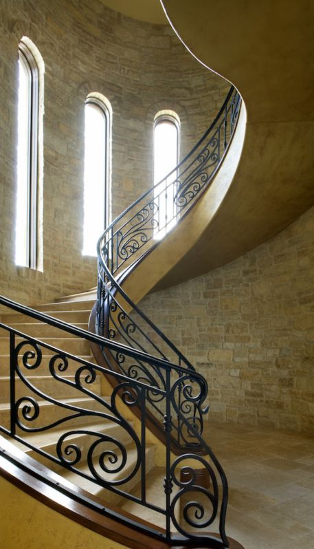 Curved Staircase Ideas, Chrysta Bell, Spanish Mansion, Grand Entry, Outdoor Fireplace Designs, Entry Stairs, Staircase Ideas, Stairs Design Modern, Entry Ways