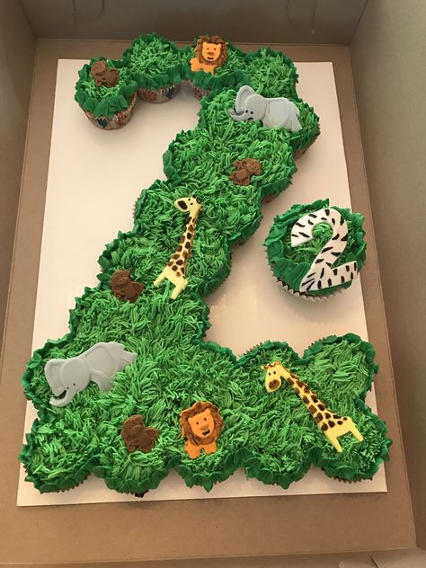 Jungle Theme Cupcake Cake, Wild One Pull Apart Cupcakes, Welcome Two The Jungle Boy, Wild 2 Birthday Party Boy, Two Wild Cupcake Ideas, Two Wild Birthday Cake Boy, Two Wild Birthday Party Boy Decor, Two Wild Cupcakes Girl, Born 2 Be Wild Birthday Party Boy