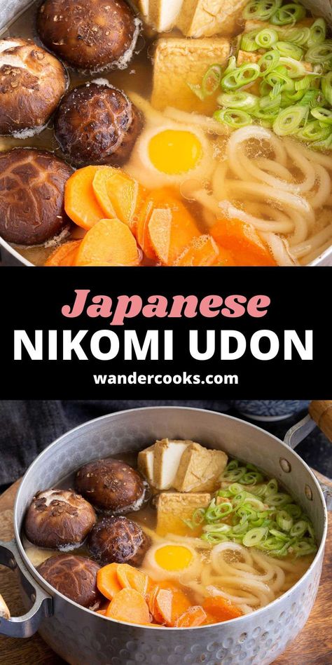 When it’s cold outside, make miso nikomi udon! This warm and comforting miso udon soup is filled with chicken, mushrooms and fried tofu to fill you up. The dashi and miso infused broth is full of umami flavour and will warm you up from the inside out. Miso Udon Soup, Udon Recipes, Miso Udon, Udon Soup, Chicken Mushrooms, Japanese Soup, Easy Japanese Recipes, Japanese Recipes, Fried Tofu