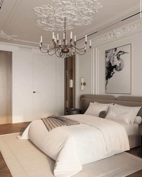 Parisian Bedroom Aesthetic, Neoclassic Interior, Classic Apartment, Parisian Interior, Dream Closet Design, Neoclassical Interior, Modern Luxury Bedroom, Luxury Homes Interior, Decor Home Living Room