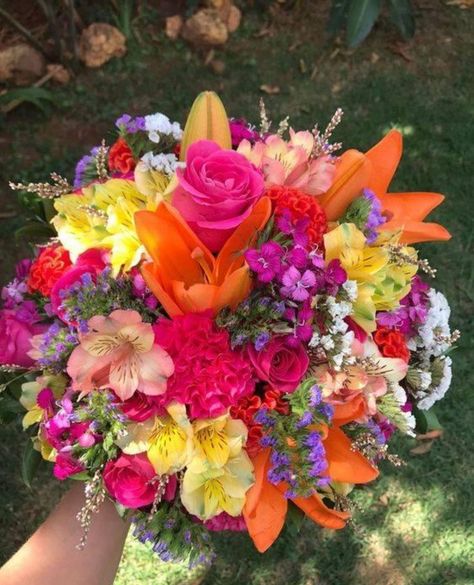 Bright Flower Bouquets, Colorful Flowers Aesthetic, Tropical Flower Arrangements Wedding, Tropical Flower Bouquet, Tropical Bouquet, Tropical Flower Arrangements, Boquette Flowers, Prom Flowers, Flowers Bouquet Gift