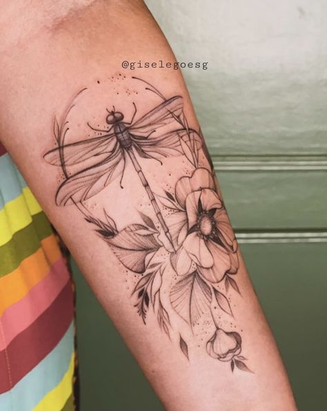 Dragonfly Poppy Tattoo, Dragon Fly Tattoo For Women Half Sleeves, Peony Dragonfly Tattoo, Dragonfly Tattoo Design With Flowers Sleeve, Dragonfly Feather Tattoo, Dragonfly And Poppy Tattoo, Dragonfly Arm Tattoos For Women, Dragonfly And Flower Tattoo For Women, Dragon Fly Flower Tattoo