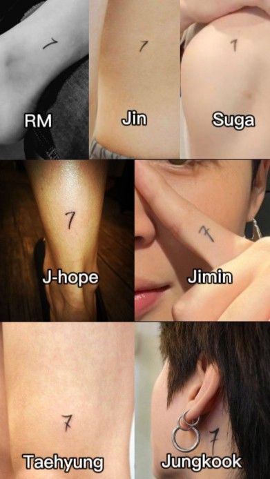 BTS 7 tattoo Tattoo With Meaning Symbolic, Jungkook 7 Tattoo, Bts Matching Tattoos, Yoongi 7 Tattoo, Bts Small Tattoos, Bts Army Tattoo, Jimin 7 Tattoo, Small Bts Tattoos, Bts Tattoo Designs