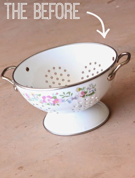 how to make a succulent colander planter via housebyhoff.com Planter Flowers, Gardening Painting, Modern Plant Stand, Easy Diy Decor, Flowers Gardening, Glass Ware, Garden Crafts, Succulent Planter, Live Plants