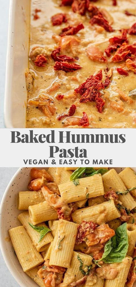 Baked Hummus, Hummus Pasta, Vegan Pasta Dish, Vegan Pasta Recipes, Easy Vegan Dinner, Quick And Easy Dinner, Idee Pasto Sano, Vegan Cooking, Vegan Dinner Recipes