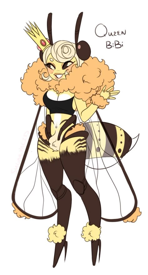 Bee Oc Drawing, Bee Oc Art, Bee Creature Design, Bug Oc Character Design, Queen Bee Redesign Helluva Boss, Bee Fursona, Insect Oc, Queen Bee Character Design, Insect Fursona