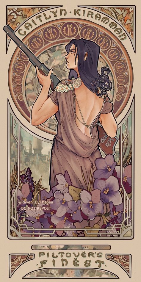 🍂 Raven 🍂 on Twitter: "A little art nouveau 🧁 #arcane #piltoversfinest… " Psychadelic Art Nouveau, Art Nouveau Style Illustration, Caitlyn Arcane Fanart, Arcane Caitvi, Art Nouveau Disney, Art Nouveau Aesthetic, Caitlyn Arcane, Art Nuevo, Arcane Fanart