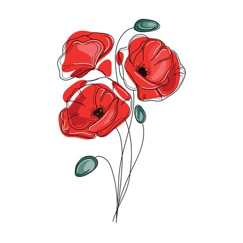 Poppies Line Drawing, Making Poppies, Poppies Drawing, Poppy Flower Illustration, Background Line Art, Line Art Color, Poppy Graphic, Poppy Flower Design, Poppy Pattern Illustration