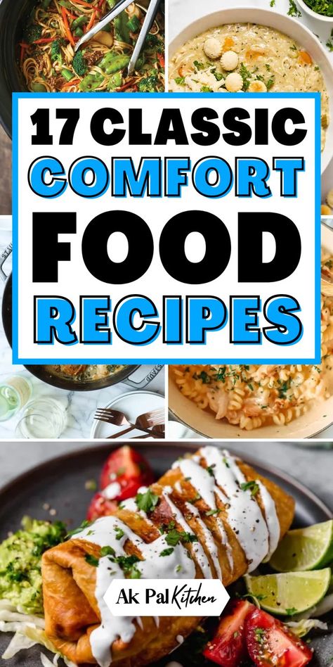 Comfort food recipes are perfect for cozy, satisfying weeknight meals. Discover a variety of hearty dinner recipes, from classic comfort food to easy family meals that everyone will love. Try simple dinner recipes like one-pot dinners and homestyle meals that warm the soul. Whether you're cooking for the family or a cozy dinner for two, these comforting meal ideas are sure to hit the spot. Enjoy quick and easy meals that bring the taste of home to your table. Enjoy these cheap easy dinner ideas. Comfort Recipes Dinners, Weeknight Comfort Food, Unique Dinners For Two, Homemade Comfort Food Recipes, Quick And Easy Dinner Recipes For Large Family, Yummy Simple Dinners, Comfy Dinner Recipes, Classic Sunday Dinner Ideas, Easy Homestyle Meals