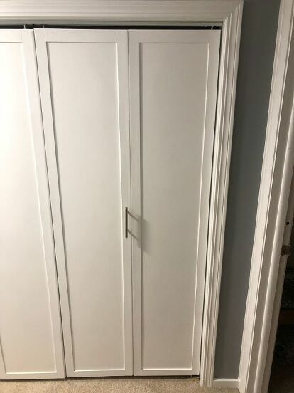 Easy Bifold Door Upgrade | Hometalk How To Upgrade A Door, Diy Update Bifold Closet Doors, Shaker Bifold Closet Doors, Update Bifold Closet Doors, Updating Bifold Closet Doors, Bifold Door Makeover, Diy Fizzy Bath Salts, Closet Door Ideas, Bifold Doors Makeover