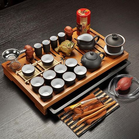 Wood Tea Tray, طقم شاي, Gaiwan Tea, Chinese Tea Set, Chinese Tea Ceremony, Sushi Set, Turkish Tea, Tanah Liat, Kung Fu Tea