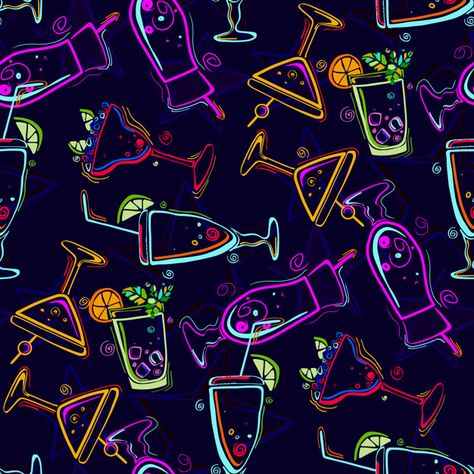 Seamless pattern with cocktails. Premium... | Free Vector #Freepik #freevector #background #pattern #menu #party Tiki Signs, Cocktails Vector, Drink Party, Watercolor Paper Texture, Triangle Background, Neon Backgrounds, Bar Art, Grunge Textures, Line Illustration