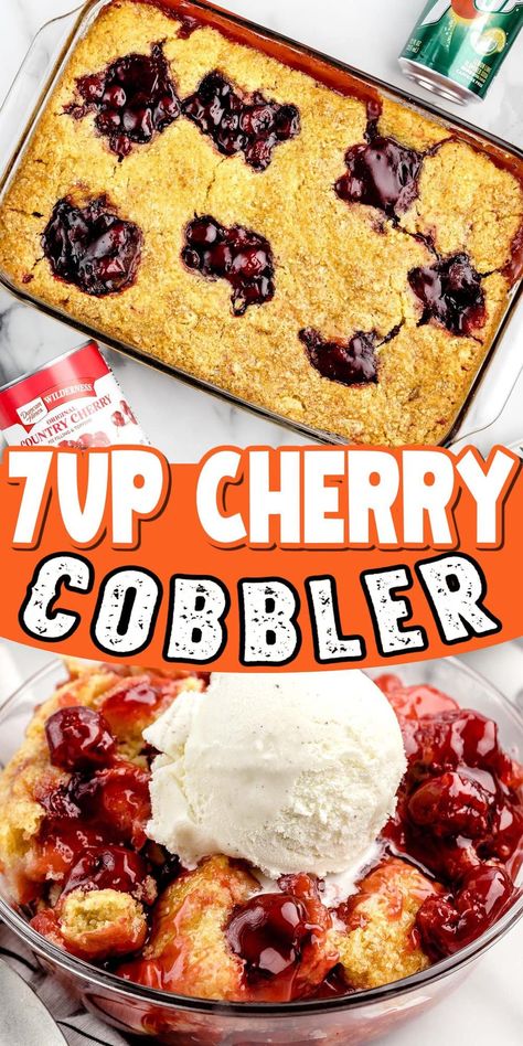 7 Up Cherry Cobbler, 7up Cherry Cobbler, 7 Up Cobbler, Cobbler Desserts, Cherry Chip Cake Mix, Cherry Chip Cake, Cherry Pie Filling Recipes, Cherry Cobbler Recipe, Cherry Dump Cake