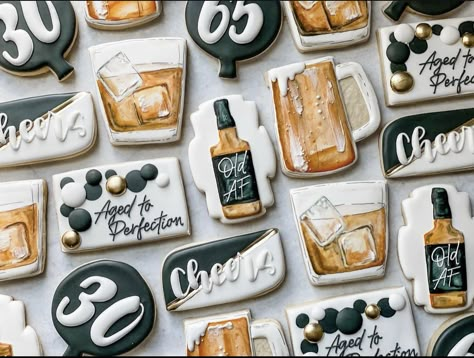 Birthday Cookies Decorated Men 30, Whiskey Theme Cookies, 60th Cookies Birthday For Men, 30th Cookies For Men, 30th Bday Cookies For Men, Cookies For Men Birthday, 50th Bday Cookies For Men, 30th Birthday Men Cake, 30 Birthday Cookies Men