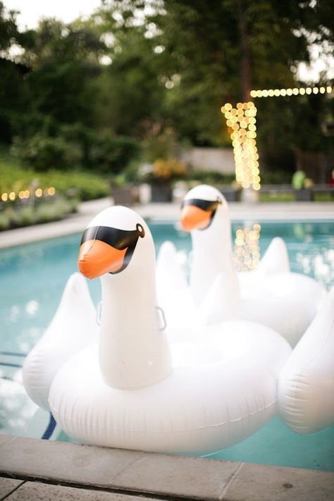 21 Party Themes for All Your Spring Get-Togethers | Brit + Co Swan Pool Party, 21st Party Themes, Spring Theme Party, Jordan Year, Inflatable Pool Toys, 11 Birthday, Bach Weekend, Pool Floaties, Rainbow Parties