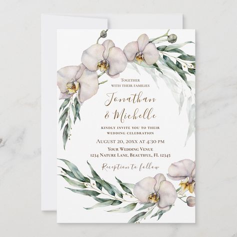 Inspirational scripture Christian wedding invitation depicts an elegant watercolor floral wreath design with white orchids and greenery. The back features Bible Verse 1 Corinthians 13:13, "And now abide faith, hope and love, but the greatest of these is LOVE." If you would like changes or if there is something you don't see contact me with the chat button on the Zazzle page. Orchid Wedding Color, Christian Wedding Invitation, Christian Wedding Cards, Christian Wedding Invitations, Watercolor Floral Wreath, Floral Wreath Design, Faith Hope And Love, Floral Wreath Watercolor, Orchid Wedding