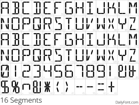 The 16-Segment Display font recreates the vintage charm of segment displays found in old electronics like VCRs, CD players, and clock radios, with a modern twist of vibrant colors. Ideal for nostalgic or creative projects. #typography #fonts #font #typeface #digital #retro Electronic Font, Clock Typography, Old Typography, Old Electronics, Seven Segment Display, Computer Font, School Computers, Retro Tech, Futuristic Fonts