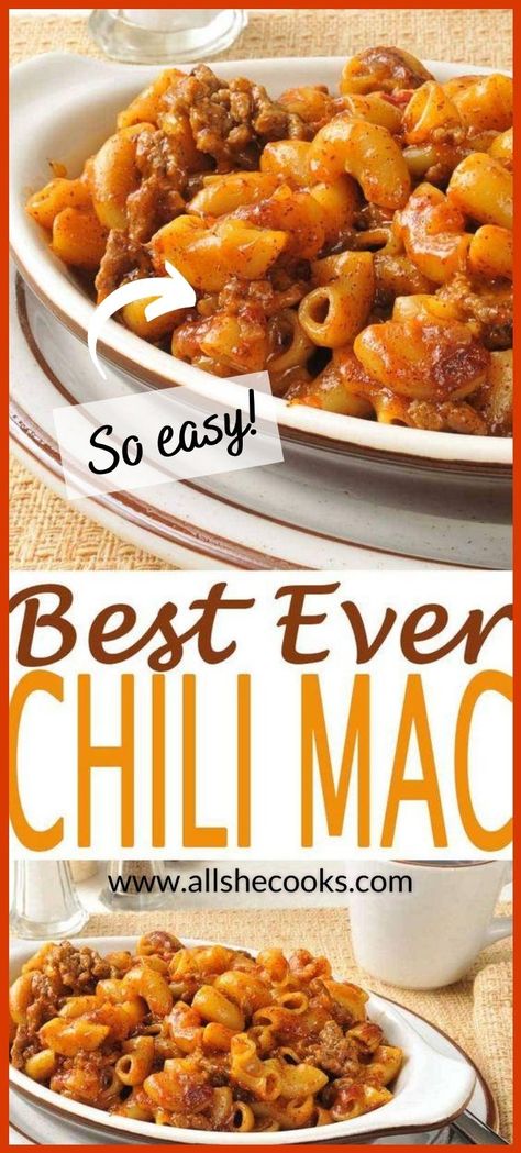 Chili Mac Casserole Recipes, Beef Chili Mac And Cheese, No Bean Chili Mac, Chili And Macaroni, Chilli Mac Crockpot, Diy Chili Mac, Cheddar Chili Mac Crockpot, Chili Mac Recipes Ground Beef, Spicy Chili Mac Recipe