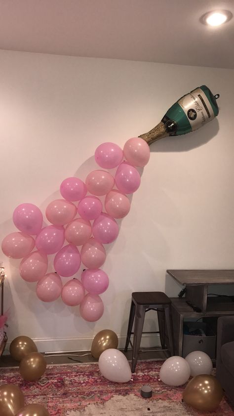 21st Birthday Party Photo Wall, 21st Birthday Treat Table, Pink And White 21st Birthday Decor, 21st Birthday Apartment Decorations, 21 Birthday House Party Ideas, 21st Photo Wall, 21st Birthday Backyard Party Ideas, Birthday Pregame Ideas, Champagne 21st Birthday Ideas