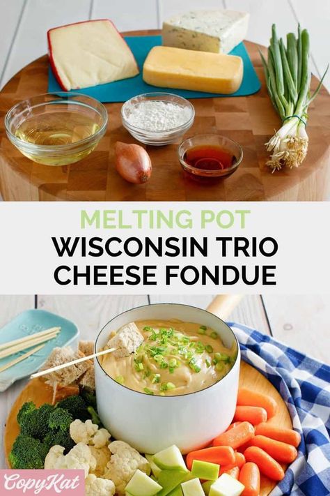 Enjoy the best cheese fondue made with butterkase, fontina, blue cheese, and white wine. Learn how to make classic Melting Pot Wisconsin Trio with this easy copycat recipe and video. Find out what to serve to dip in this flavorful cheese fondue. Fondue Cheese Recipe Melting Pot, Melting Pot Wisconsin Cheddar Fondue, Copycat Melting Pot Cheese Fondue, Melting Pot At Home, Melting Pot Broth Recipe, Thanksgiving Fondue, Melting Pot Cheese Fondue Recipe, Melting Pot Fondue Recipes, Copycat Melting Pot