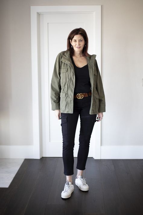 Styling a Utility Jacket - StyleDahlia Outfits Olive Utility Jacket Outfits, Summer Topper, Utility Jacket Outfit, Sam Edelman Heels, Versatile Jacket, Golden Goose Sneakers, Chambray Top, Cupcakes And Cashmere, Frye Boots