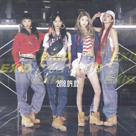 90’s Theme Party Outfit, 90s Hip Hop Style, Exid Le, Exid Hani, Hyun A, Korean K Pop, 90s Outfit, Pop Bands, Fashion Korean