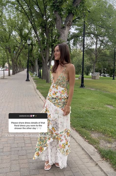 Chic Garden Party Outfit, Summer Rehearsal Dinner Dress Guest, Garden Party Prom Dress, Pretty Flowy Dresses, Feminine Floral Print Prom Dress, Spring Floral Embroidered Prom Dress, Grad Guest Outfit, Cottagecore Floral Mini Dress For Garden Party, Rehearsal Dinner Guest Outfit