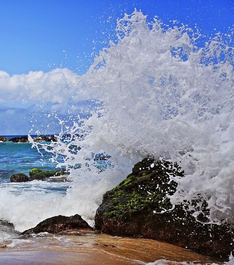 Wave hitting rock at Slaughterhouse Beach, Maui. Maui, In This Moment