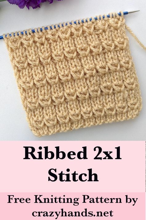 Learn how to knit a 2x1 rib stitch for hats or any other knit item. #knitstitch #knitstitchpattern #knittingstitch #knittingstitches #knittedstitch #knittingpattern #knitpattern #knitting #knit #howtoknit Knit Pearl Pattern, Free Knit Stitch Patterns, Lace Knitting Patterns Free Stitches, Knitting Scraps, Knitting Starting, Ribbing Knitting, Knitting Swatches, Free Knitting Patterns For Beginners, Knit Stitch Patterns Texture