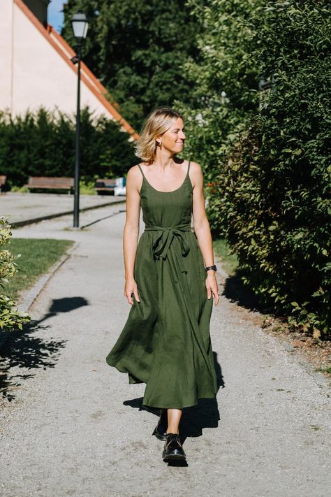 Nairobi Dress Wedding Linen Dress Bridesmaids Linen Dress - Etsy Sage Green Linen Bridesmaid Dresses, Green Linen Bridesmaid Dress, Warm Green Dress, Green Linen Dress Outfit, Lavender Linen Dress, Dark Green Linen Dress, Green Flowy Beach Dress, Casual Linen Dress, Linen Maxi Wedding Dress