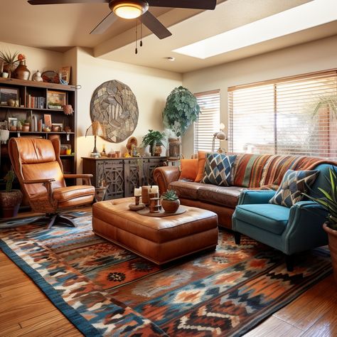 Clay Color Living Room, Navajo Living Room, Beige Rooms, Southwest Room, Spanish Ranch, Bed Peace, 70s Living Room, Beige Room, Mcm Style