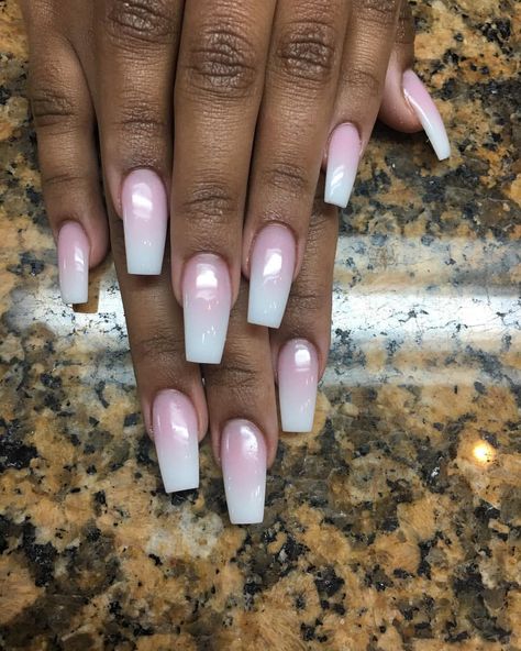 Ombre Nail Pink And White, Brown And Pink Ombre Nails, Ombre Pink Nails, Signature Nails, Pink And White Ombre Nails, Faded Nails, Nail Designs Colors, Classy Acrylic, City Nails