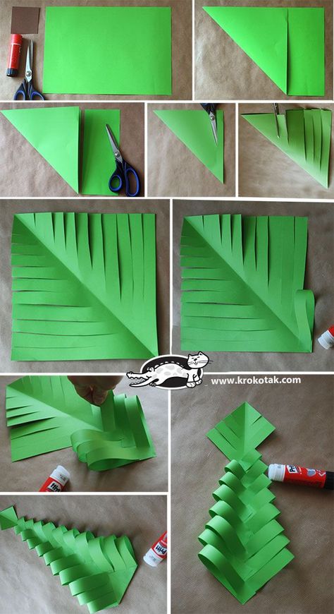 DIY Paper Christmas Trees                                                                                                                                                                                 More Julkransar Diy, Diy Christmas Paper, Toddler Christmas Tree, Diy Paper Christmas Tree, Origami Christmas Tree, Crafts Simple, Teacher Gift Card, Easy Toddler, Christmas Paper Crafts