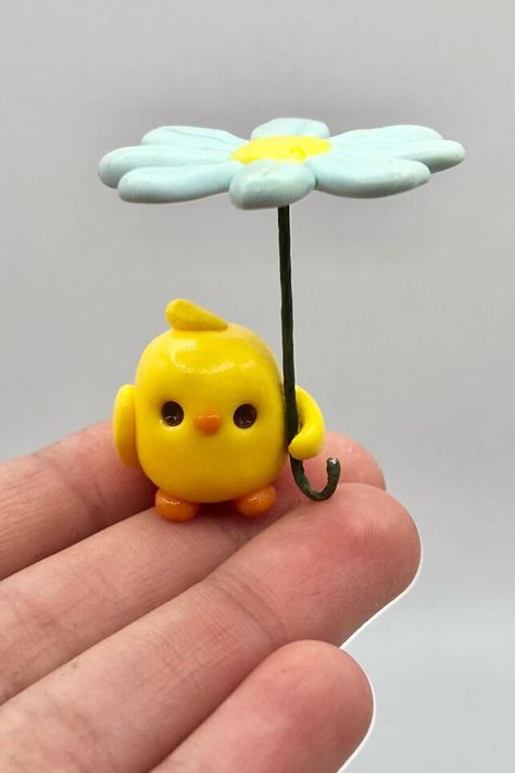 Sweet little chick brightening rainy days with its flower umbrella. A heartwarming scene of nature's charm and whimsy. 🌼🐥☔️ Flower Umbrella, Holding A Flower, Art And Craft Ideas, Polymer Clay Diy, Art And Craft, Inspiration Art, Creative Inspiration, A Flower, Amazing Art