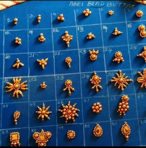 Aari Bead Buttas, Beads Work Motif, Simple Bead Work Blouse Designs, Butas On Blouse, Blouse Hand Aari Work Designs, Aari Work Buttas Design, Simple Aariwork Design, Simple Aari Butta Designs, Simple Aari Puttas