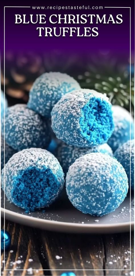 These delightful Blue Christmas Truffles are a festive treat with a creamy filling and white chocolate coating. With a touch of blue food coloring and sparkling sugar, they make the perfect holiday indulgence. #BlueChristmas #Truffles #HolidayTreats #ChristmasDesserts #EasyRecipes Christmas Truffles, Festive Appetizers, Christmas Recipes Easy, Blue Food Coloring, Blue Food, Christmas Food Dinner, Christmas Dishes, Festive Treats, Chocolate Coating