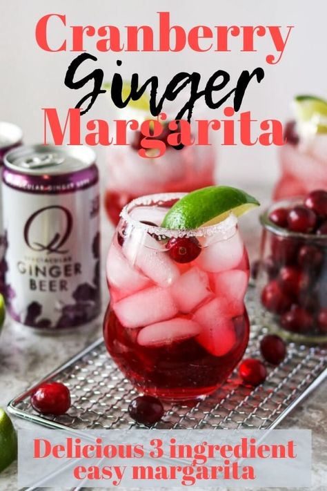 An amazing Margarita recipe that is not too sweet and has the perfect bite of ginger. Made easily with silver tequila, cranberry juice, and ginger beer. Perfect cocktail for a get together or just a Saturday night. #margaritarecipe #cranberrydrinksalcohol #gingerbeercocktail #ginger #cranberry Ginger Beer Margarita, Easy Entertaining Dinner, Ginger Margarita, Fun Beverages, Ginger Beer Cocktail, Cranberry Drinks, Cranberry Margarita, Entertaining Dinner, Cranberry Juice Cocktail