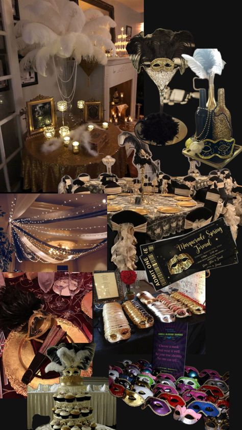 Elegant Masquerade Party, Masquerade Themed Prom, Victorian Prom Theme, Venice Prom Theme, Maskerade Party Ideas Masquerade Ball, Mascared Party Aesthetic, Masquerade Food Ideas, Masquerade Ball Aesthetic Dark, Masquerade Ball Decor