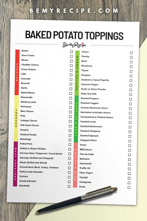 60+ Baked Potato Toppings for an Amazing Potato Bar (with Printable) Baked Potato Bar Toppings List, Potato Bar Ideas Toppings List, Baked Potato Bar Set Up, Wedding Potato Bar, Baked Potatoes Bar Ideas, Toppings For Baked Potatoes Bar, Baked Potato Bar Ideas Toppings, Baked Potato Bar For A Crowd, Bake Potato Bar